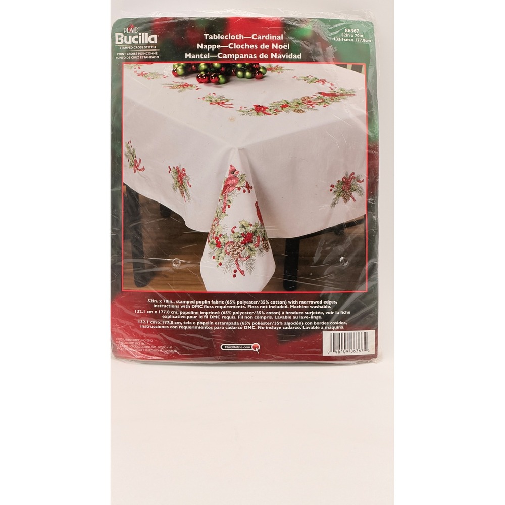 Bucilla Cardinal Stamped Cross Stitch Tablecloth Kit 52x70 Christmas 86367 NEW